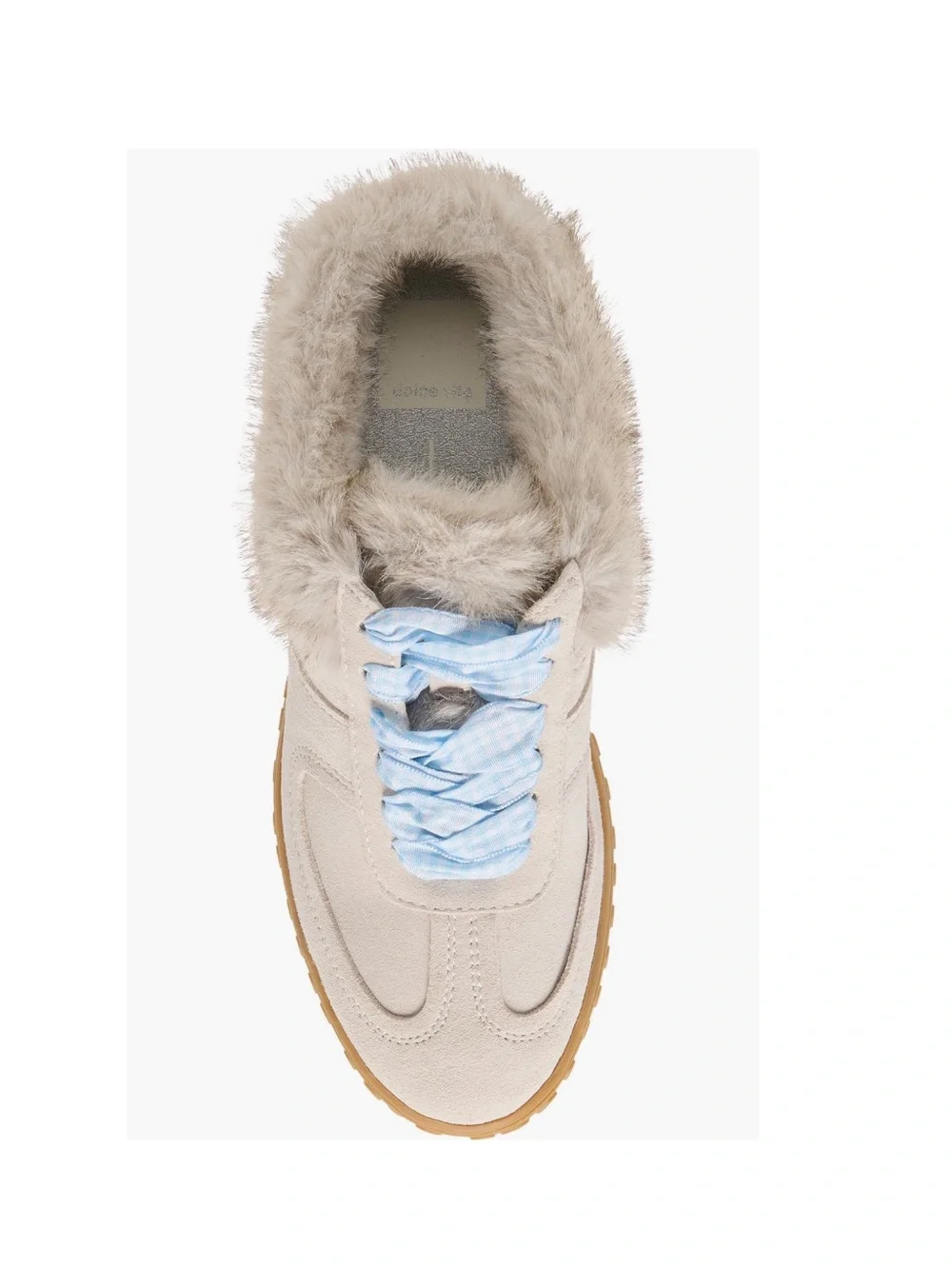 Dolce Vita Izzey Faux Fur Sneaker Mule Blue Accents & Taupe Suede Women’s 8.5